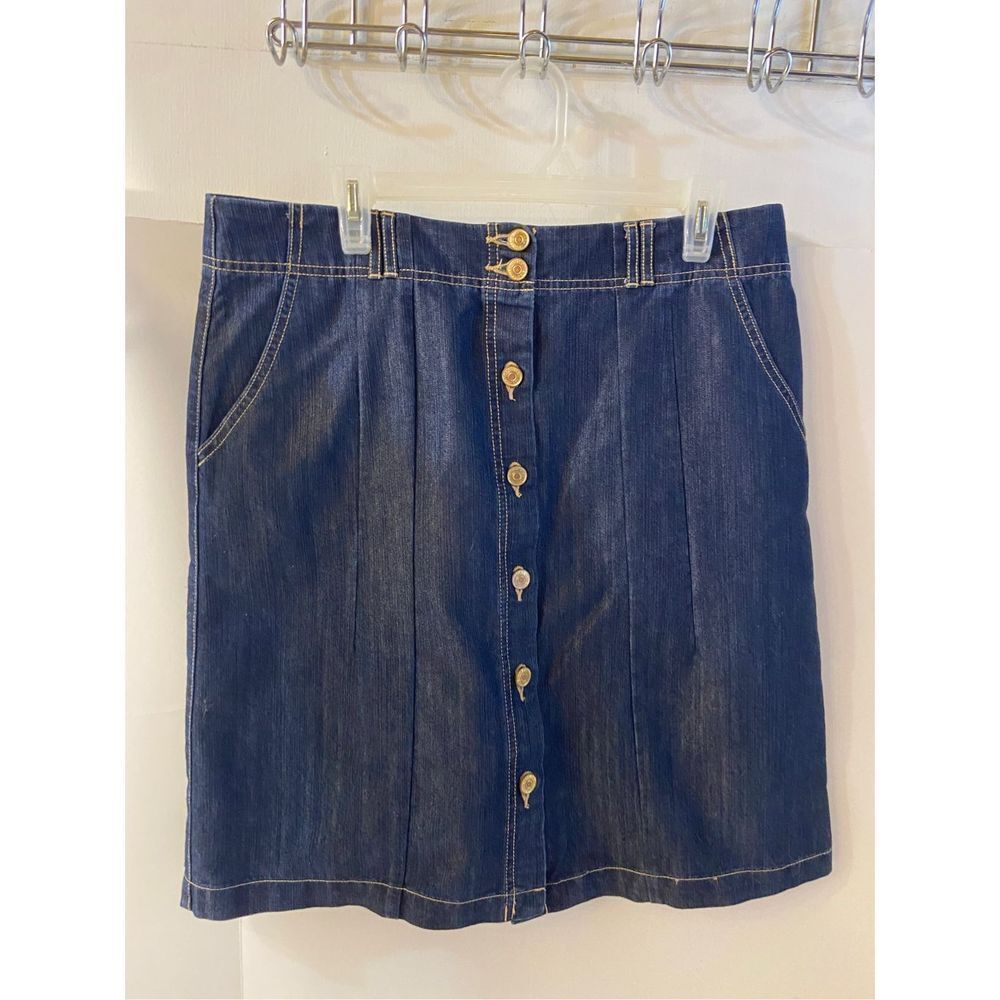 Izod‎ denim midi skirt size 12 buttons nwot rn#36543